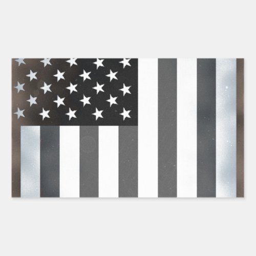 Black  White US American Flag Rectangular Sticker