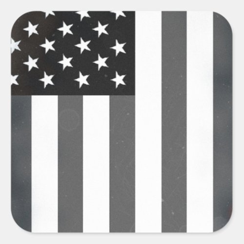 Black  White US American Flag Square Sticker