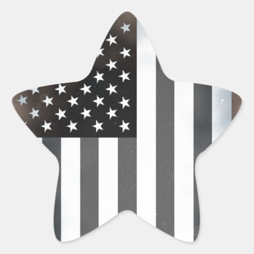 Black  White US American Flag Star Sticker
