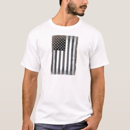Black  White US American Flag T_Shirt