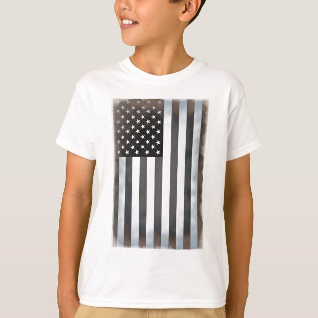Black & White US American Flag T-Shirt (Front)