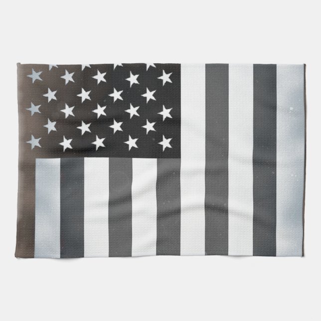 Black & White US American Flag Towel (Horizontal)