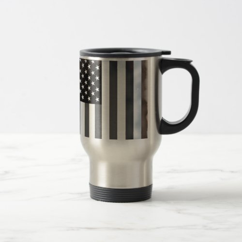 Black  White US American Flag Travel Mug