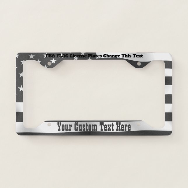 Black White Usa Flag License Plate Frame (Front)