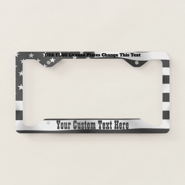 Black White Usa Flag License Plate Frame