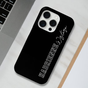 Black White Varsity College Monogram Script Name iPhone 15 Pro Case