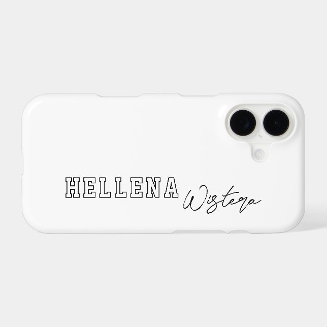 Black White Varsity College Monogram Script Name Case-Mate iPhone Case (Back (Horizontal))