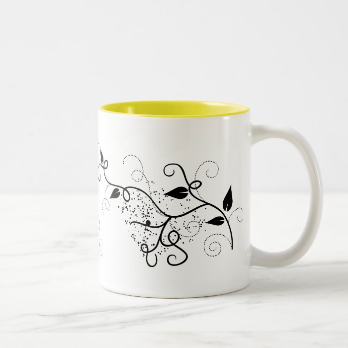 Black & white vector ivy swirl branch silhouette mug