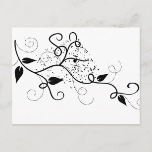Black & white vector ivy swirl branch silhouette postcard