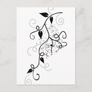 Black & white vector ivy swirl branch silhouette postcard