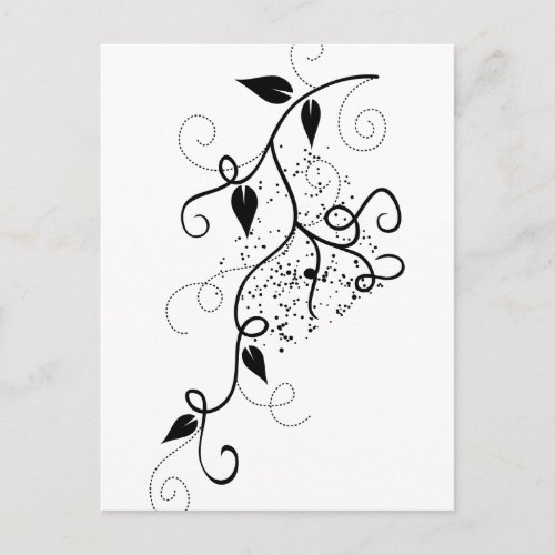 Black  white vector ivy swirl branch silhouette postcard