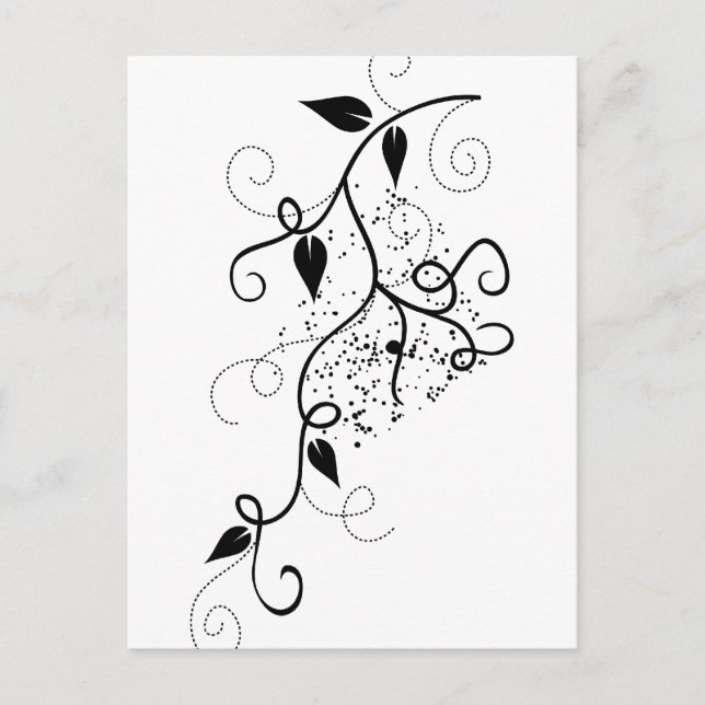 Black & white vector ivy swirl branch silhouette postcard (Front)