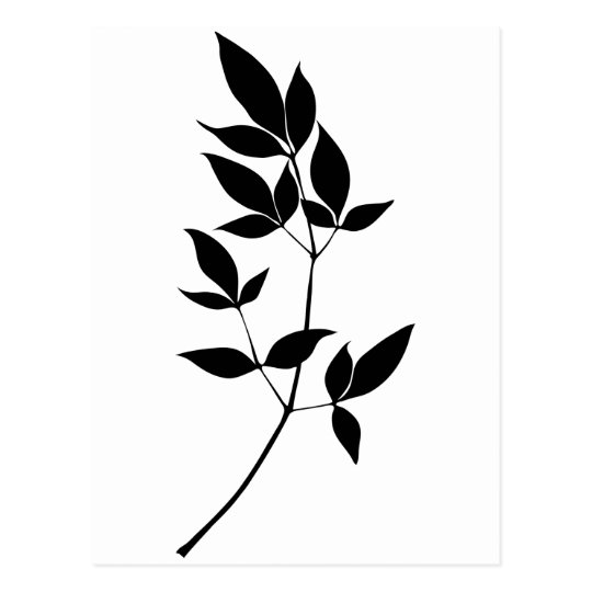 Black & white vector leaves branch silhouette postcard | Zazzle