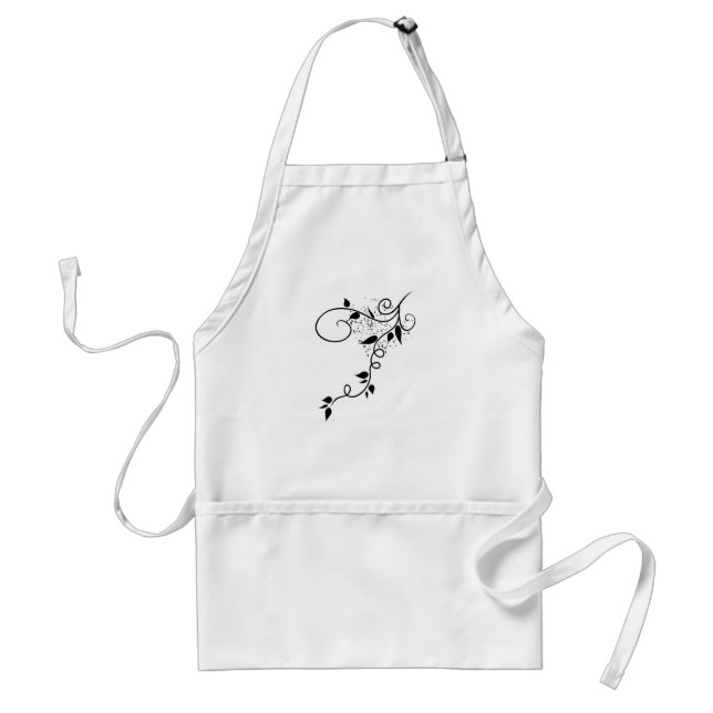 Black & white vector swirl branch silhouette adult apron (Front)