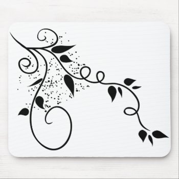 Black & White Vector Swirl Branch Silhouette Mouse Pad by iBella at Zazzle