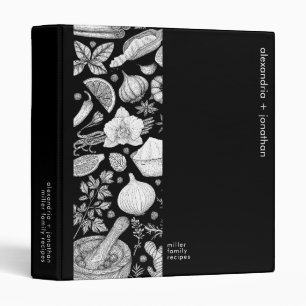Black & White Vegetables Illustration Recipes 3 Ring Binder