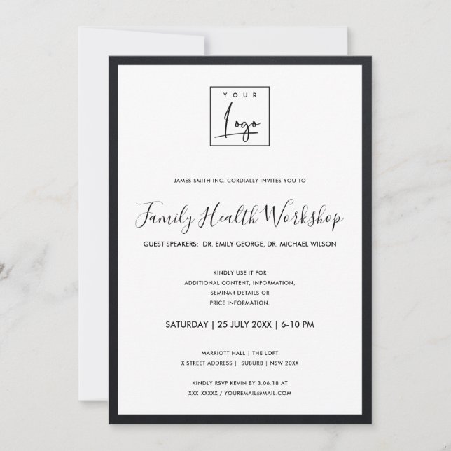 BLACK & WHITE VELVET SILK YOUR LOGO WORKSHOP EVENT INVITATION (Front)