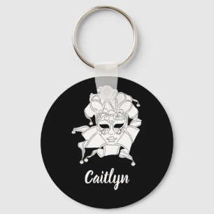 Black & White Venetian Carnival Mask Personalized Keychain