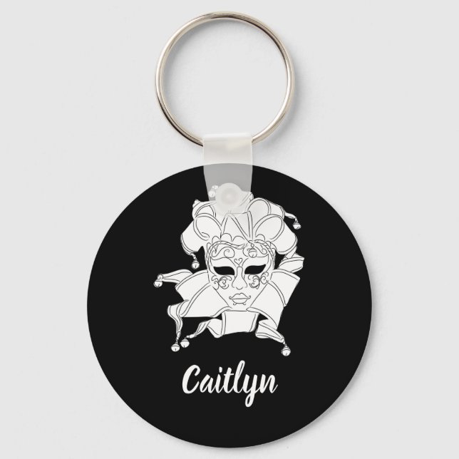 Black & White Venetian Carnival Mask Personalized Keychain (Front)