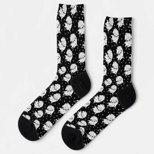 Black  White Venetian Carnival Masks Patterned Socks