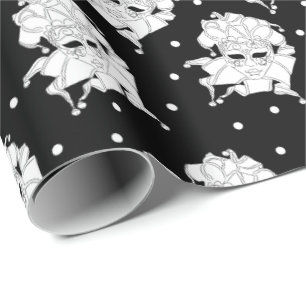Black & White Venetian Carnival Masks Patterned Wrapping Paper