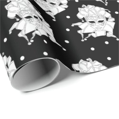 Black  White Venetian Carnival Masks Patterned Wrapping Paper
