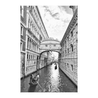 Black & white Venice Bridge of Sighs w/ gondolier