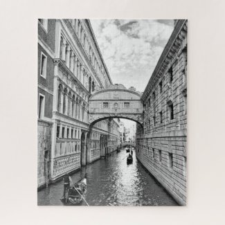 Black & white Venice Bridge of Sighs w/ gondolier Jigsaw Puzzle