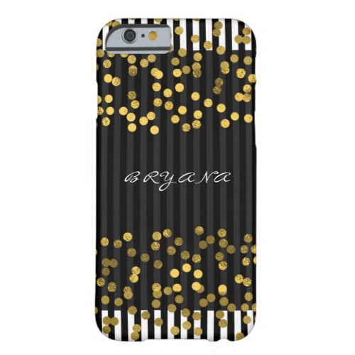 Black  White Vertical Stripes Gold Faux Foil Dots Barely There iPhone 6 Case