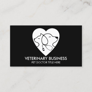 Black White Veterinary Paw Pet Doctor Animal Business Card