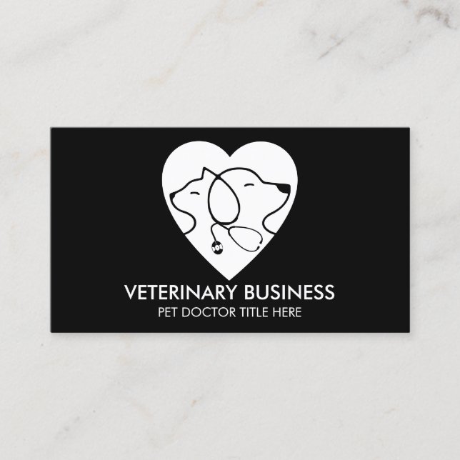Black White Veterinary Paw Pet Doctor Animal Business Card (Front)