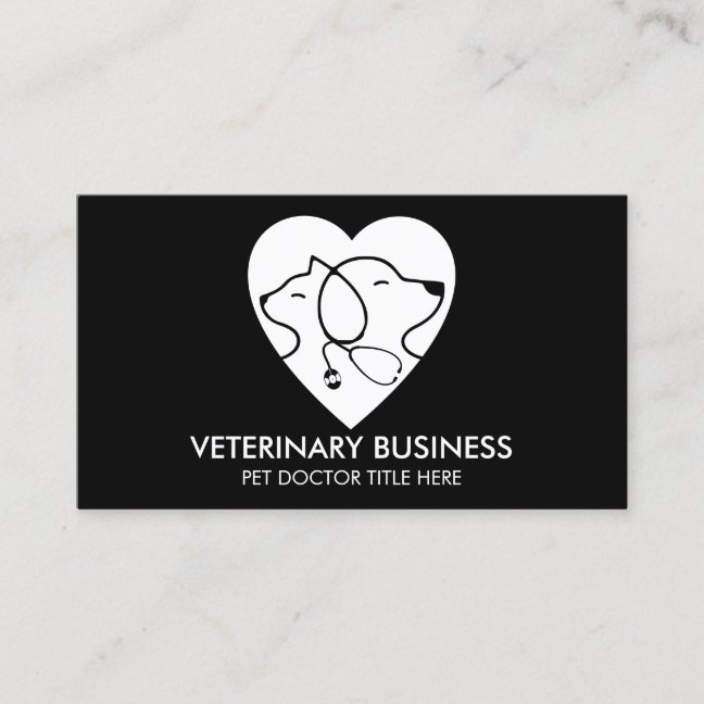 Black White Veterinary Paw Pet Doctor Animal Business Card