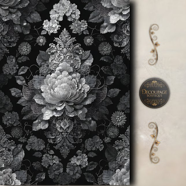 Black White Victorian Floral Decoupage Tissue Paper (Black White Victorian Floral Decoupage Tissue Paper)
