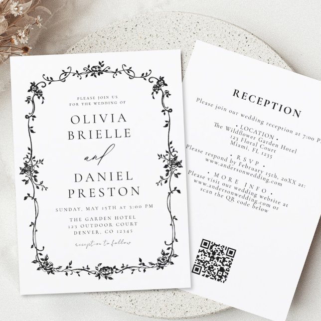 Black White Victorian French QR Code Wedding Invitation (Creator Uploaded)