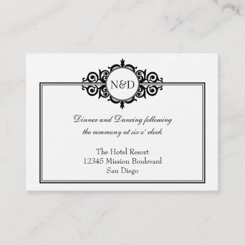 Black white Victorian wedding reception enclosure Business Card Templates