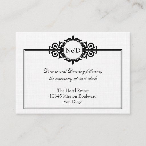 Customizable Black white Victorian wedding reception enclosure Business Card Templates
