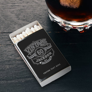 Black & White Vintage Aged To Perfection Birthday Matchboxes