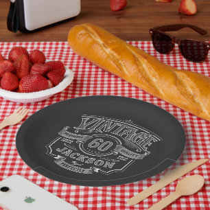 Black & White Vintage Aged To Perfection Birthday Paper Plates