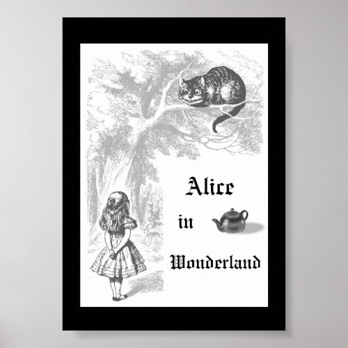 Black  White Vintage Alice in Wonderland Poster