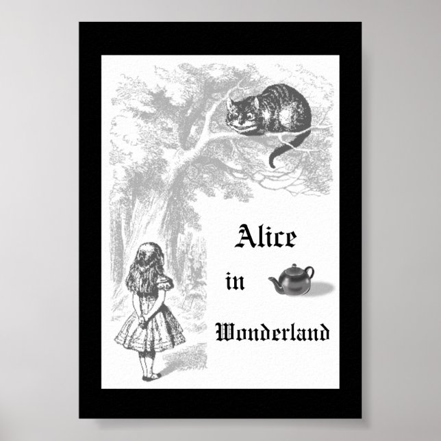 Black & White Vintage Alice in Wonderland Poster (Front)