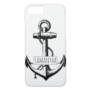 Black, white vintage anchor and name nautical iPhone 8/7 case