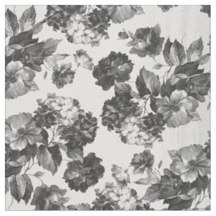 Black white vintage boho chic roses floral fabric