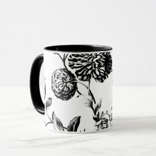 Black & White Vintage Botanical Floral Toile Mug