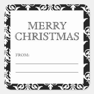 Black & White Vintage Damask Merry Christmas Square Sticker