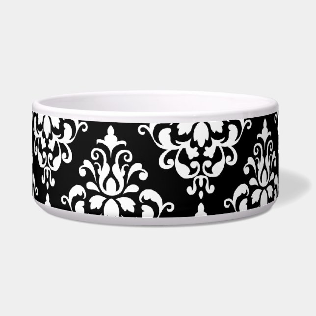 Black White Vintage Damask Pattern 1 Bowl (Front)