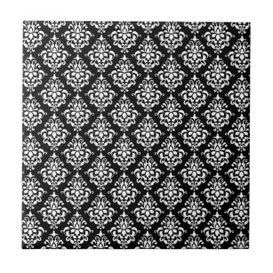 Black White Vintage Damask Pattern 1 Ceramic Tile