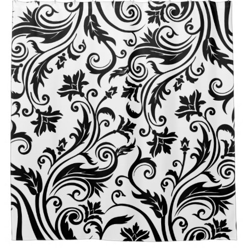 Black White Vintage Damask Pattern Shower Curtain