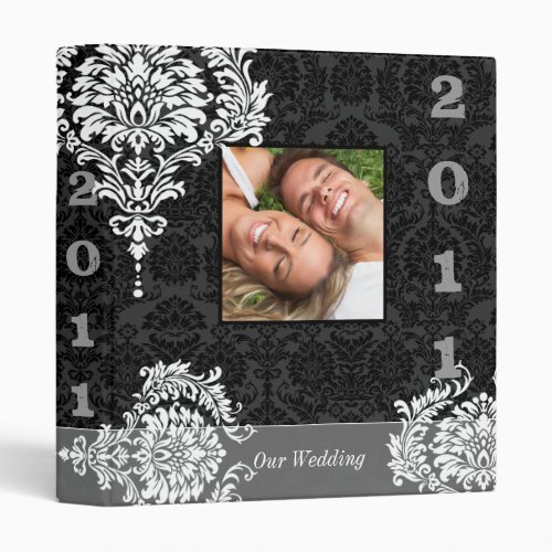 Black  White Vintage Damask Your Photo Wedding Binder