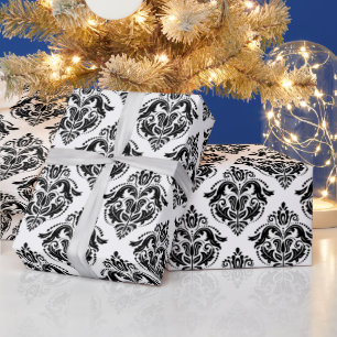 Black & White Vintage Damasks Pattern Wrapping Paper