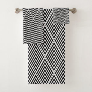 Black & White Vintage Diamond Pattern Bath Towel Set